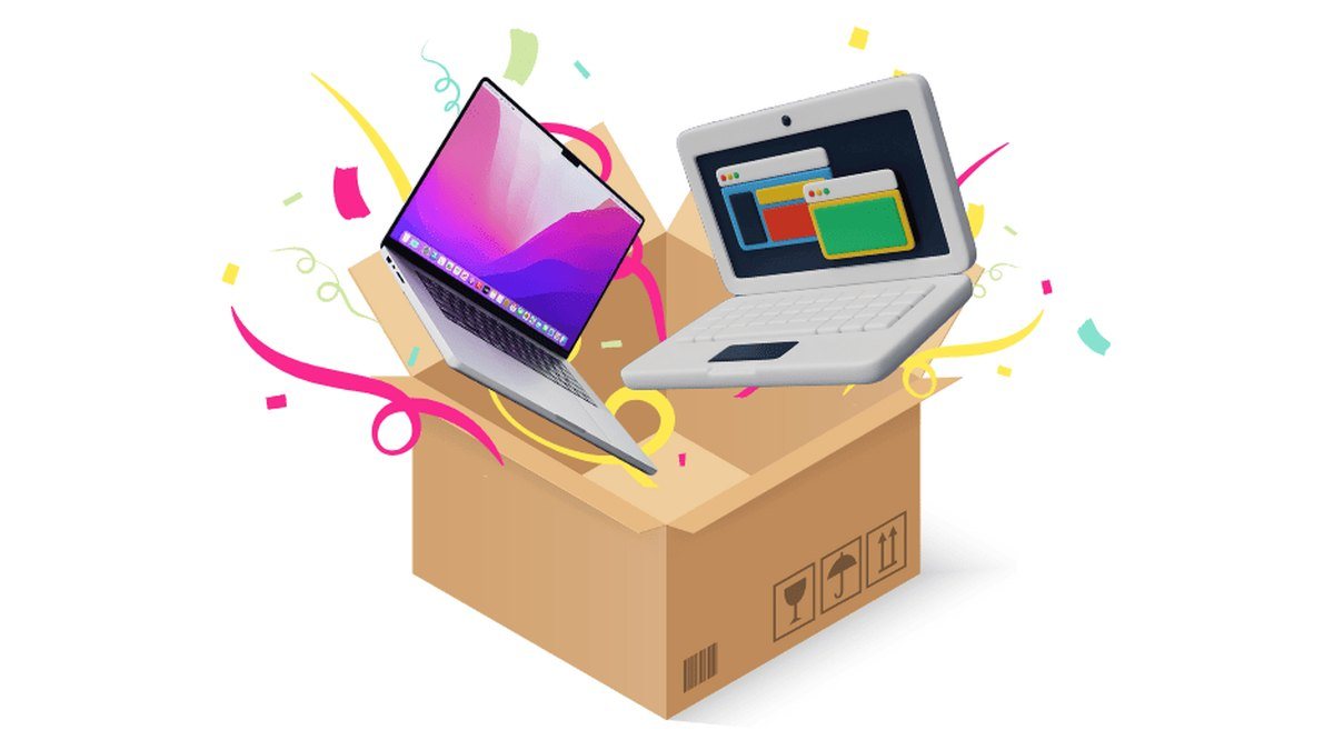 A technician at Zebulun Workshop carefully unboxing a securely packaged laptop received from a delivery rider at the repair bench.